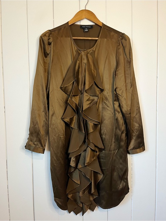 Pink Tartan Dresses & Skirts - Pink Tartan Brown Long Sleeve 100% Silk Ruffle Button Down Dress. Size 10.